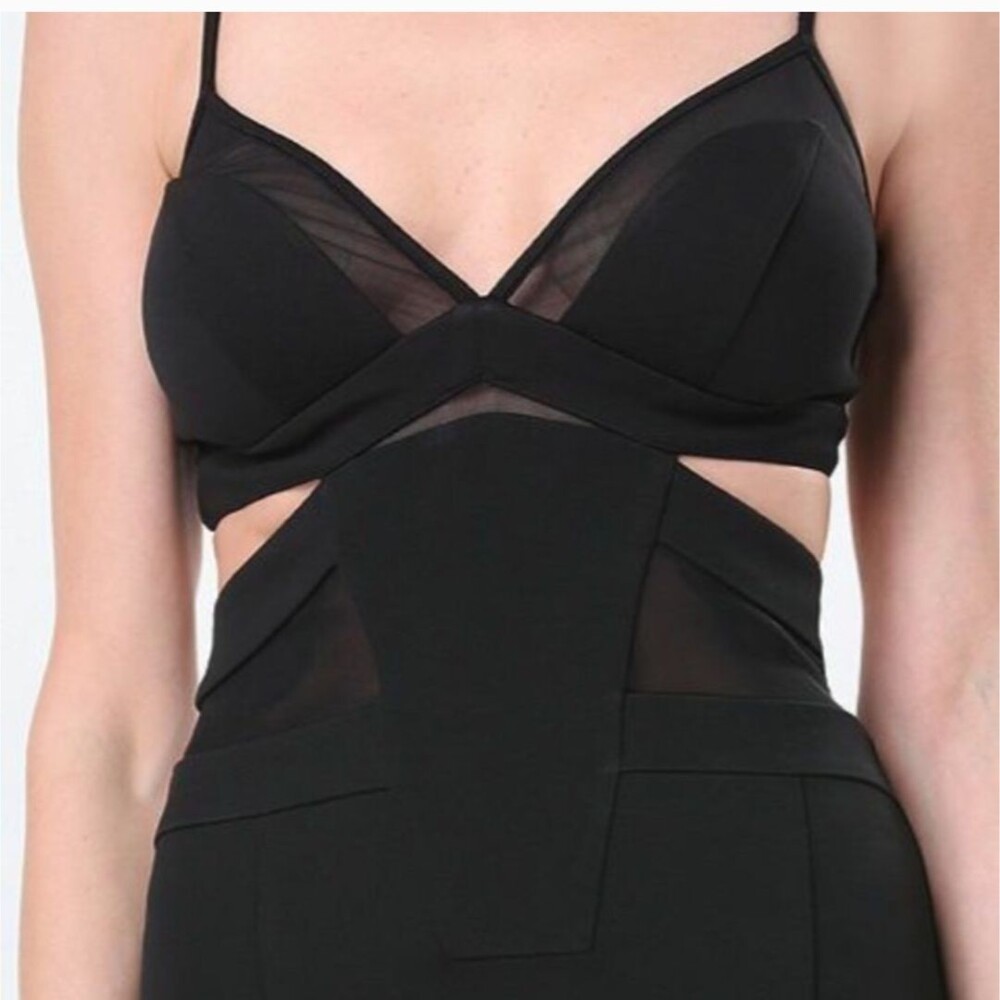 Bebe Black Deep V Mesh Cutout Bodycon Mini Dress XS Sexy Night Out Club Cocktail - Picture 5 of 5